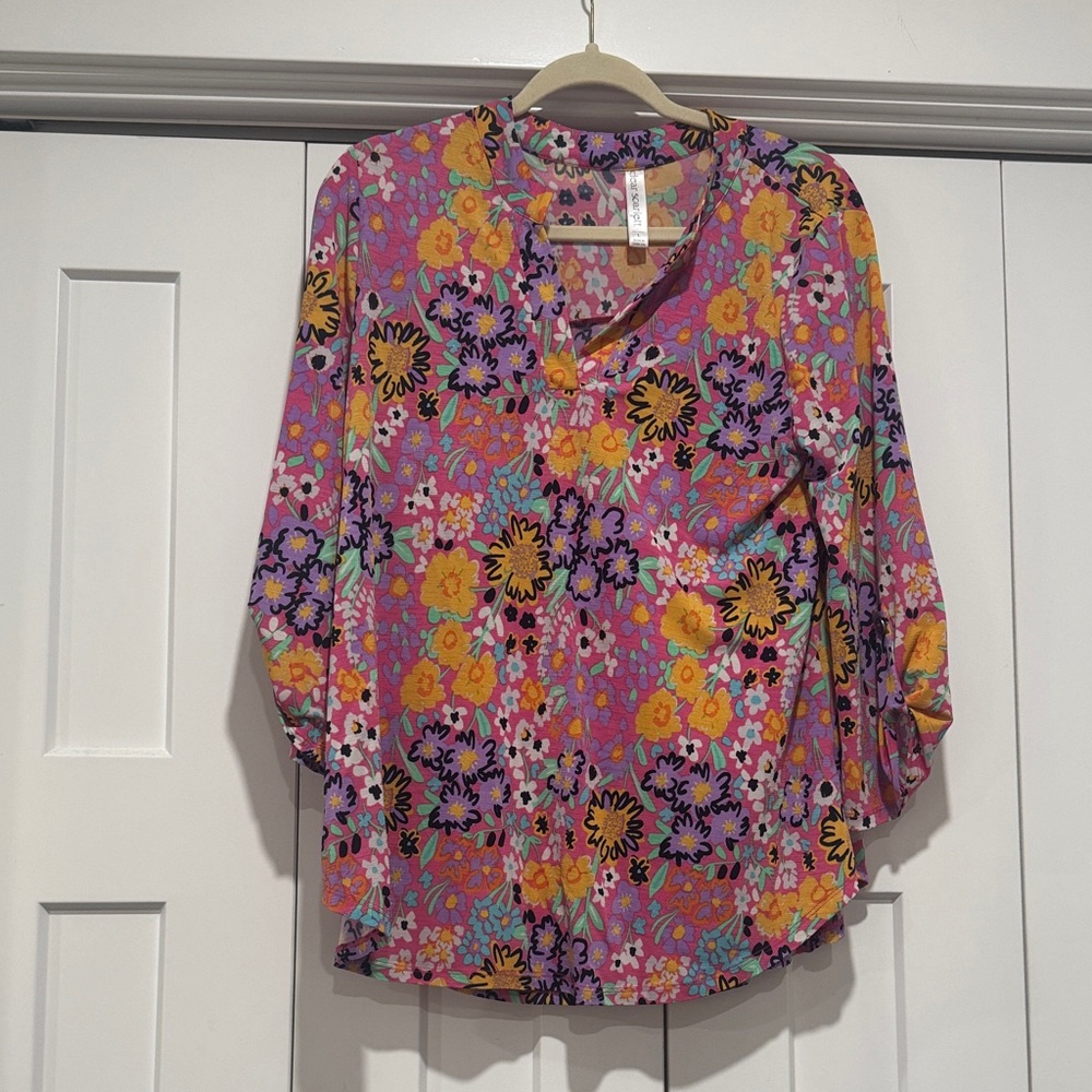 Vibrant Floral Blouse - Pink and Yellow